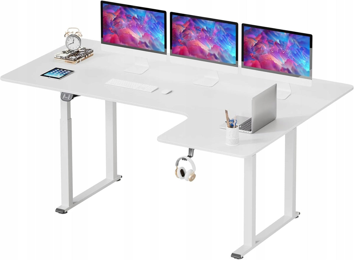 Dripex Height-Adjustable Electric Desk, 180 x 110 cm, L-shaped Desk, white