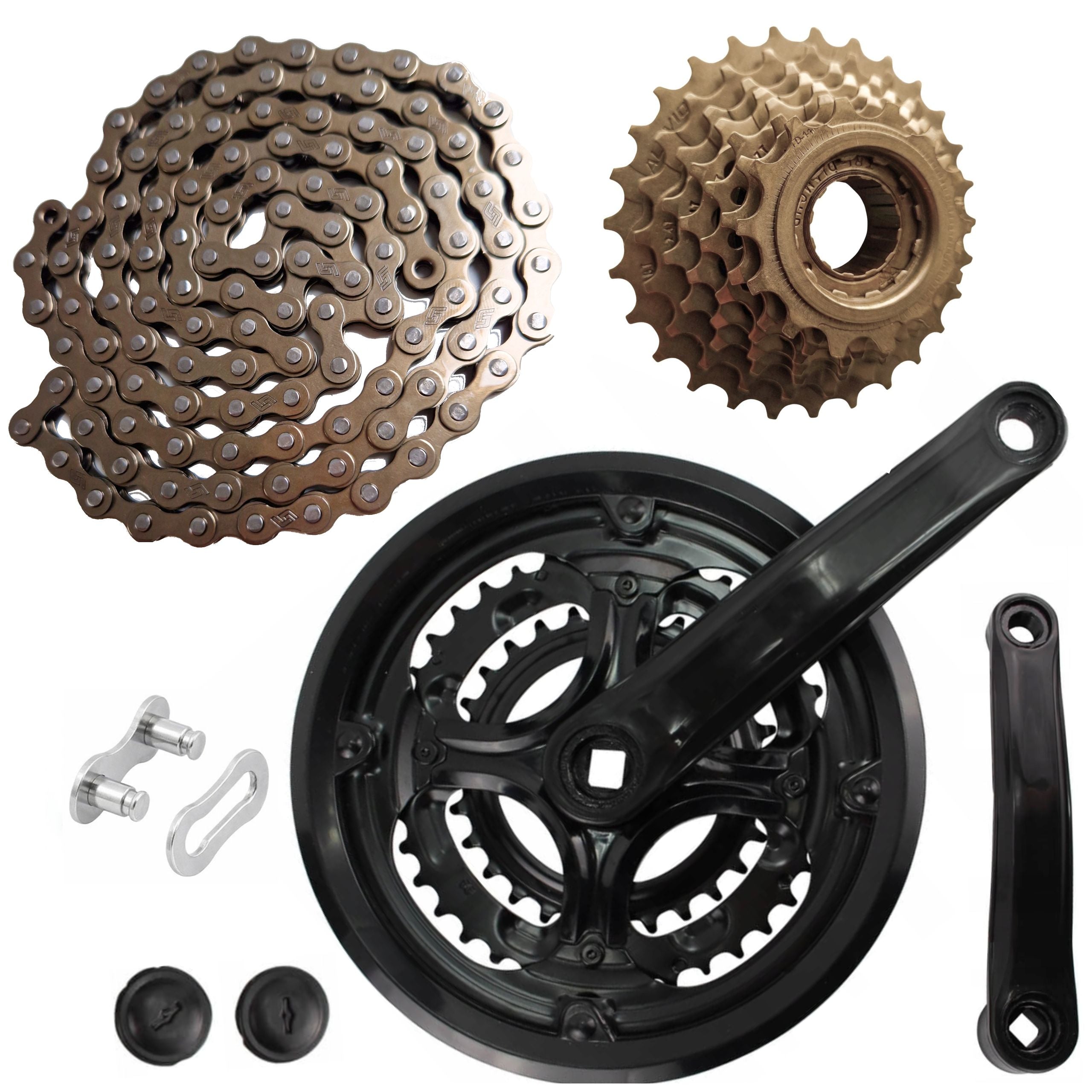 Drive set 48-38-28T crank, freewheel 7 row, chain + pin VELOXO Manufacturer code 5908004774178 korba wolnobieg łańcuch zestaw