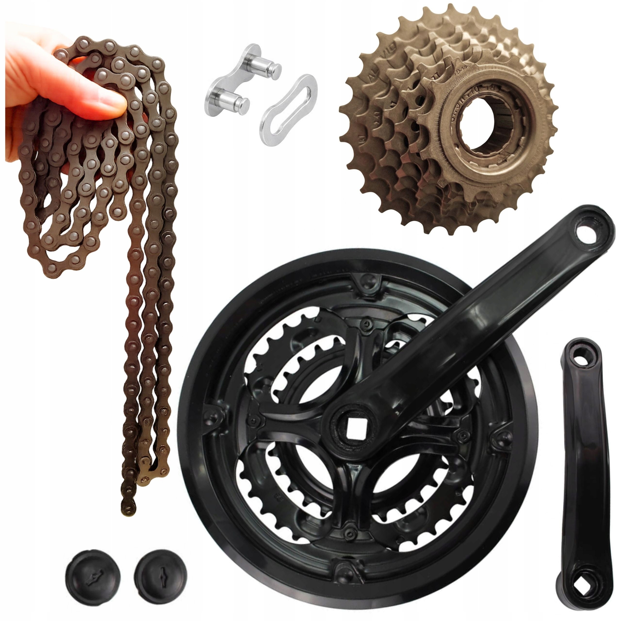 Drive set 48-38-28T crank, freewheel 7 row, chain + pin VELOXO