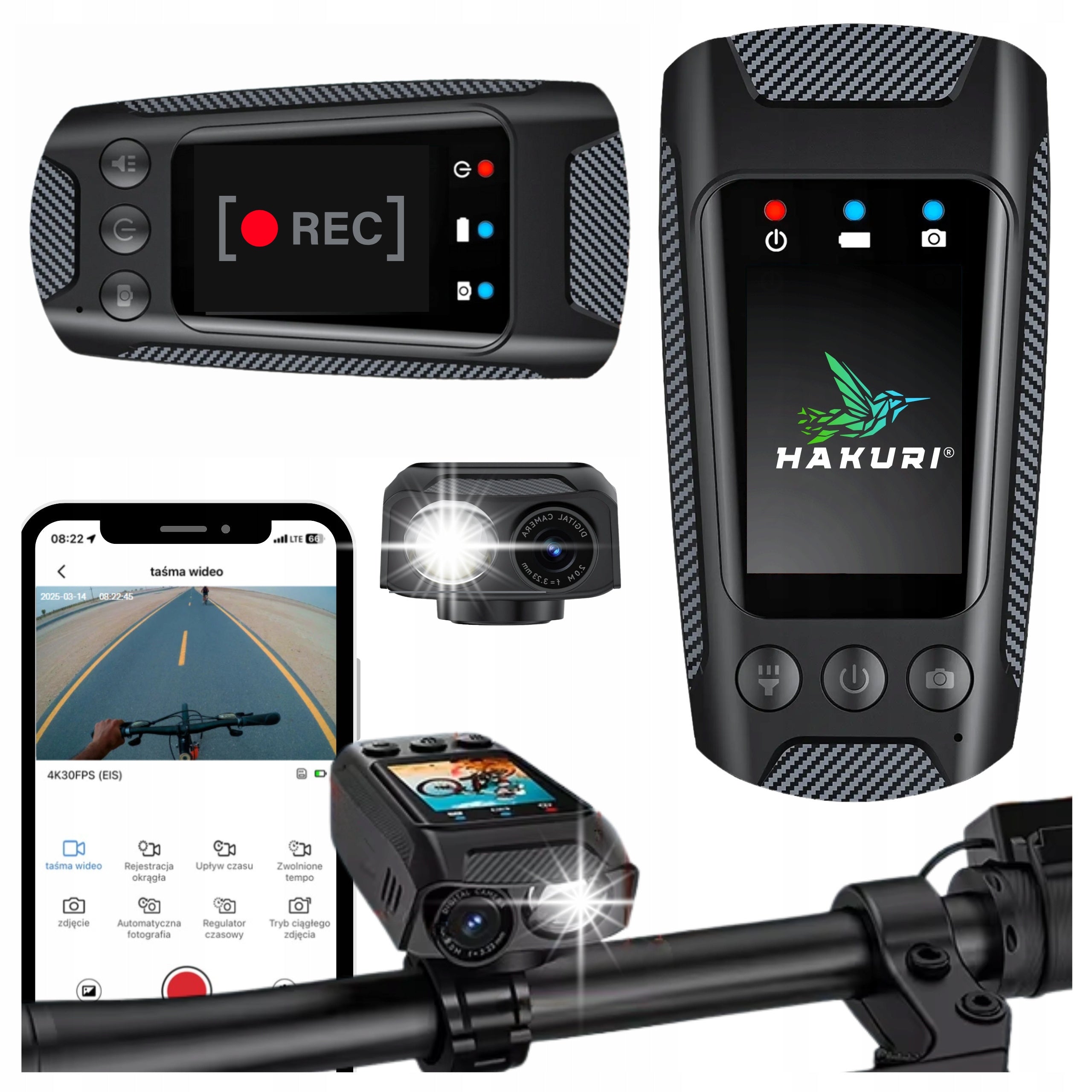 Driving DVR Sports Camera 4K Video Flashlight Horn 4in1 roomy 64GB