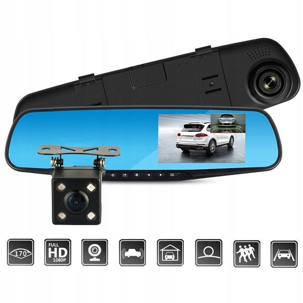 Driving video recorder rearview mirror full HD reversing camera