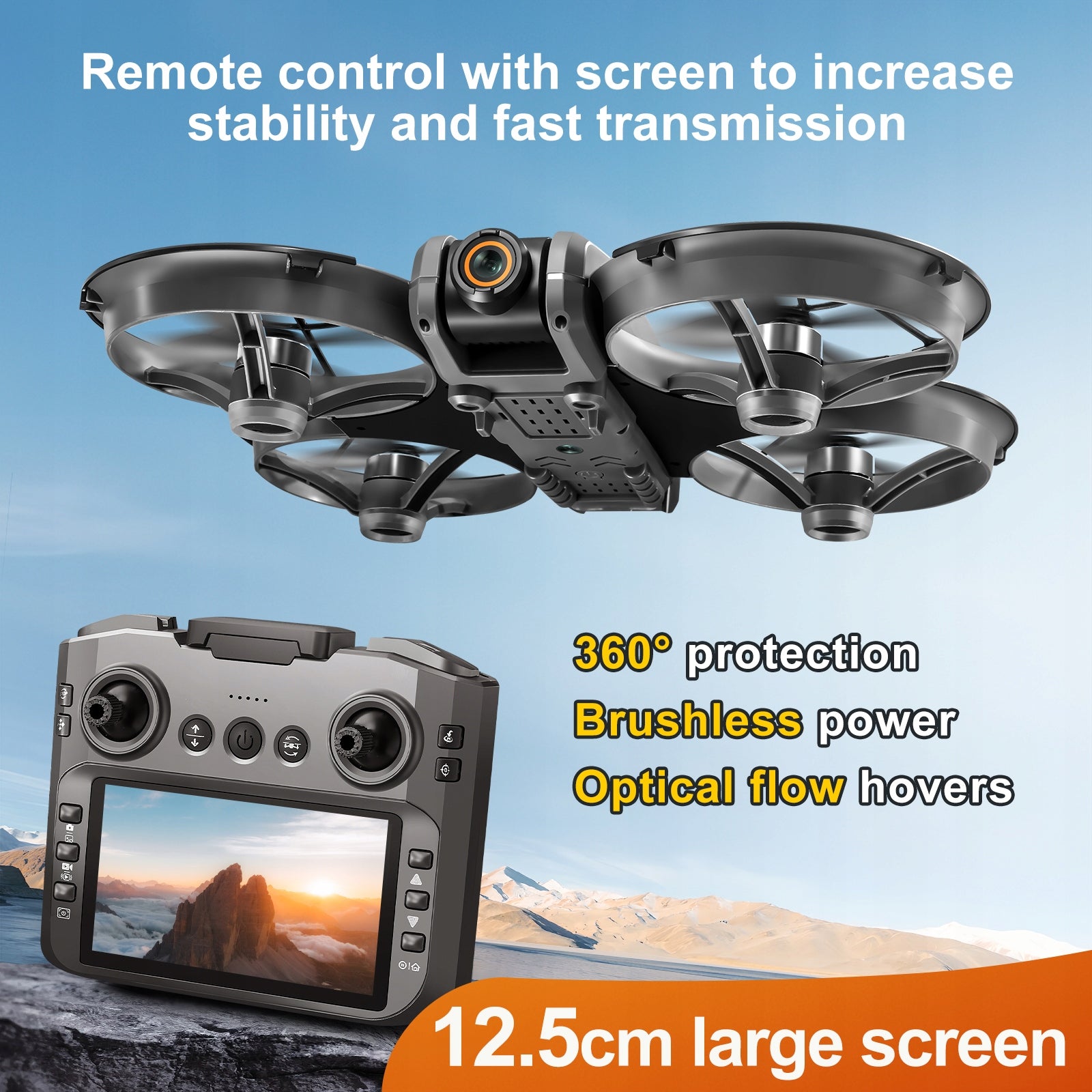 Drone Brushless HD Camera Obstacle Avoidance Remote Control with Screen 3 Batteries Manufacturer code PDD