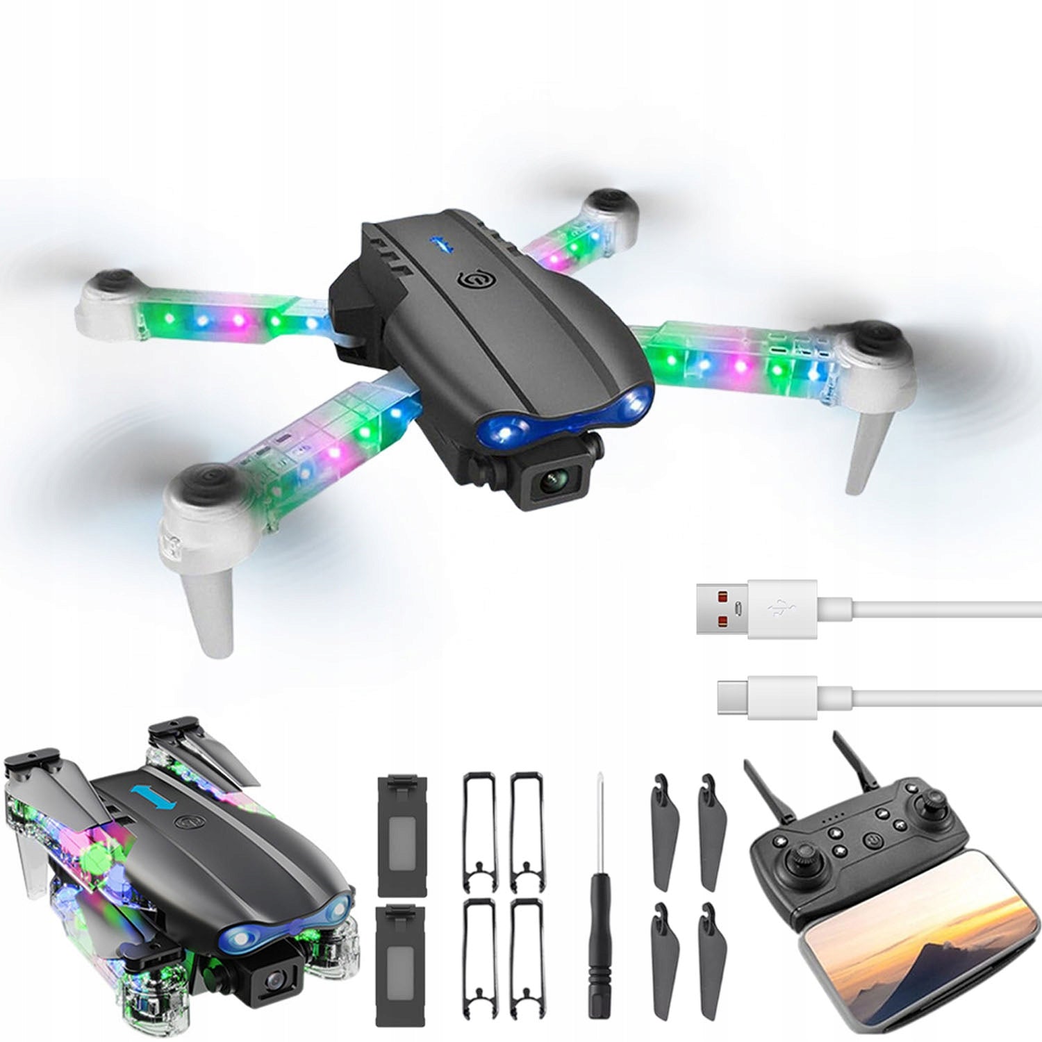 Drone E99 Light Edition With 2 Cameras, Led Arms Wifi Start 1 Button