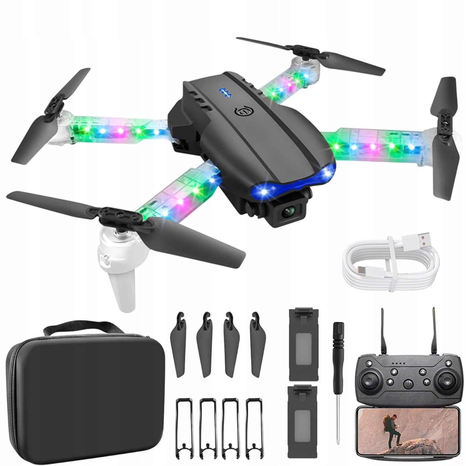 Drone E99 Light Edition With Dual Camera, Led Headless Mode Bag 2 Batteries