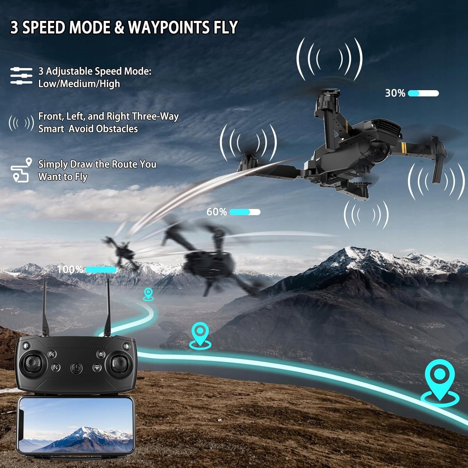 Drone Folding E58 with Camera 1080P HD 3 Batteries Overhang FPV WiFi Pouch Packaging status original
