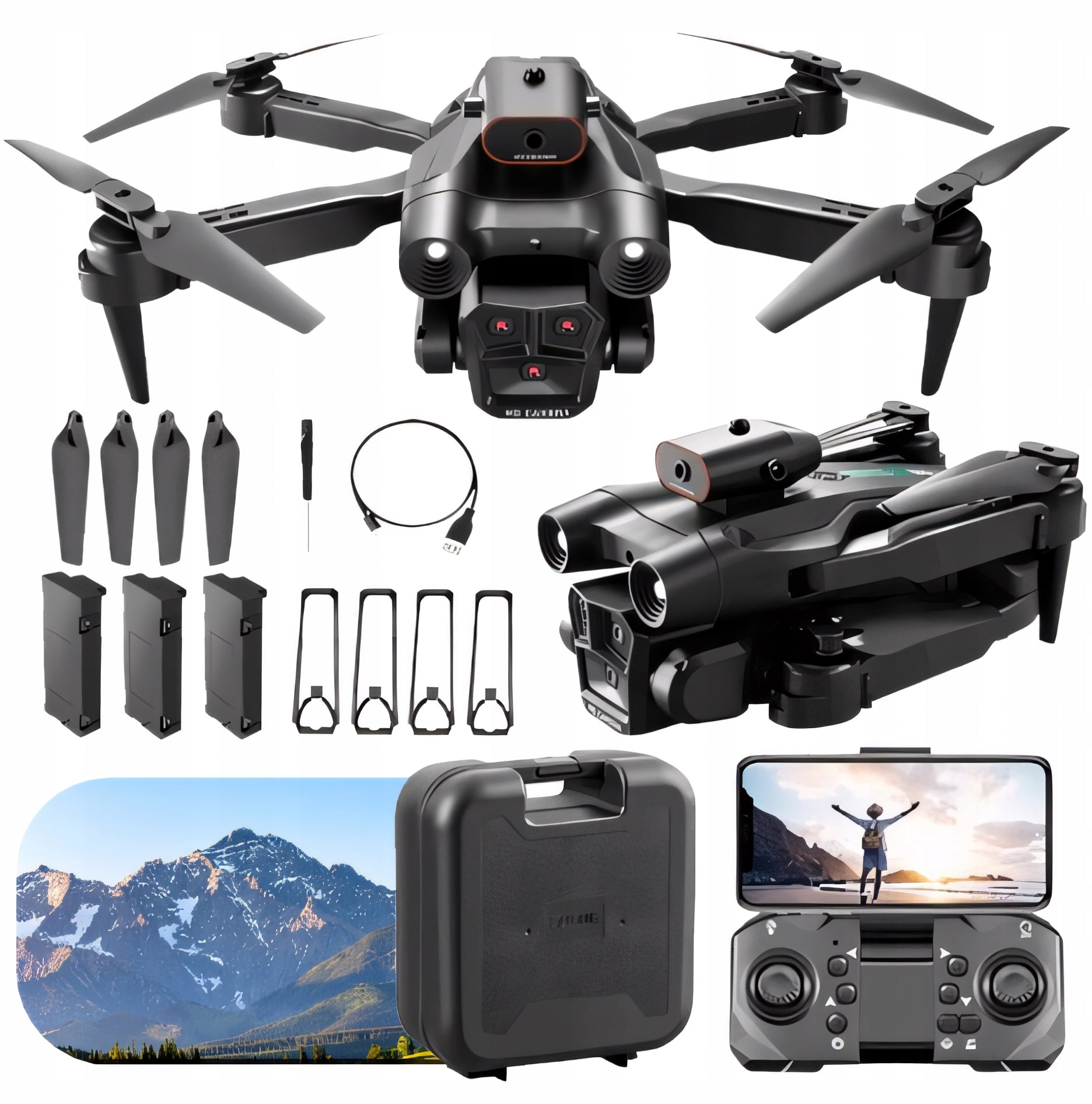 Drone Kit with ZT-F CAMERA Wifi Case Kids LED DURABLE 3 Batteries