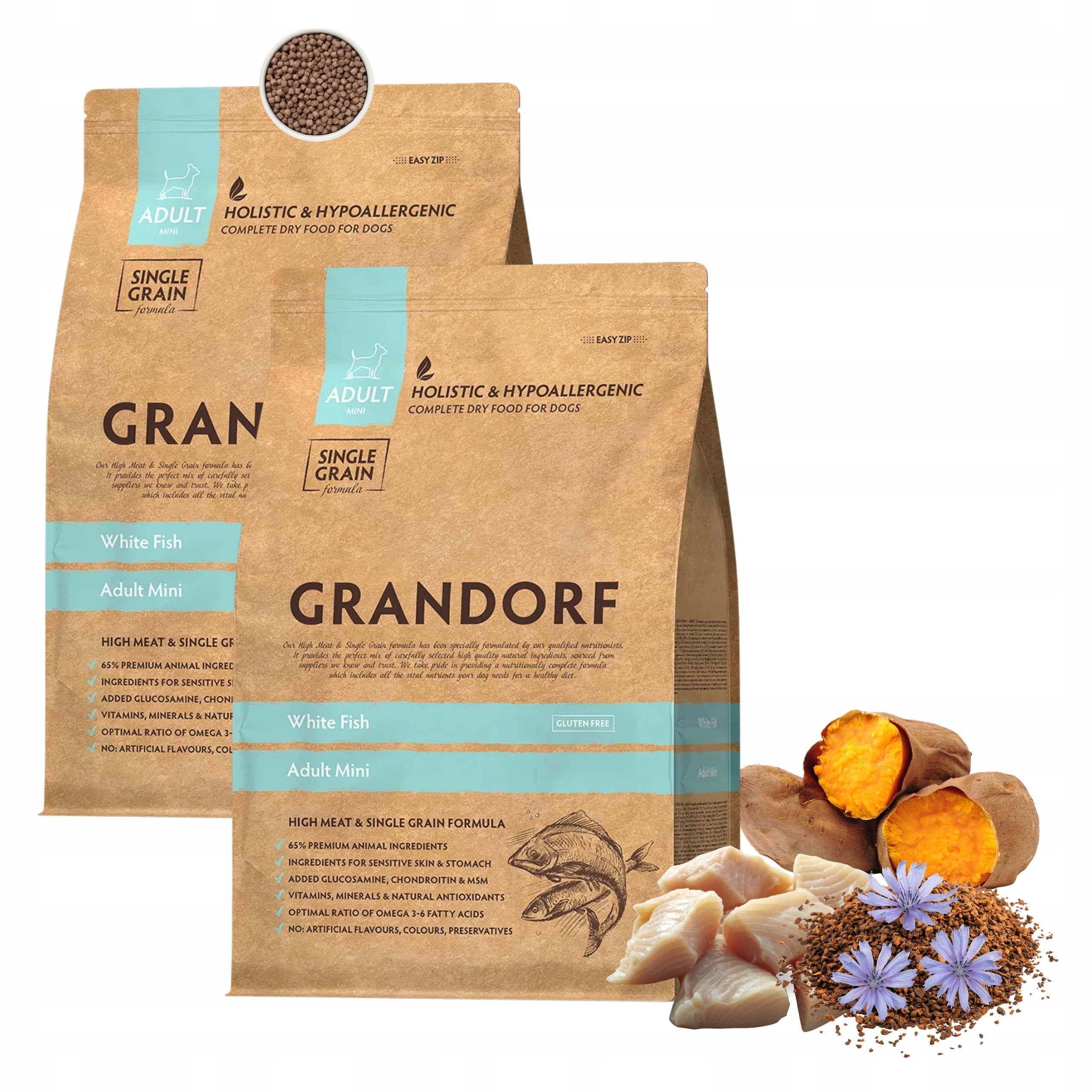 Dry Dog Food Grandorf White Fish Mini Small Breeds 1kg White Fish 2pcs