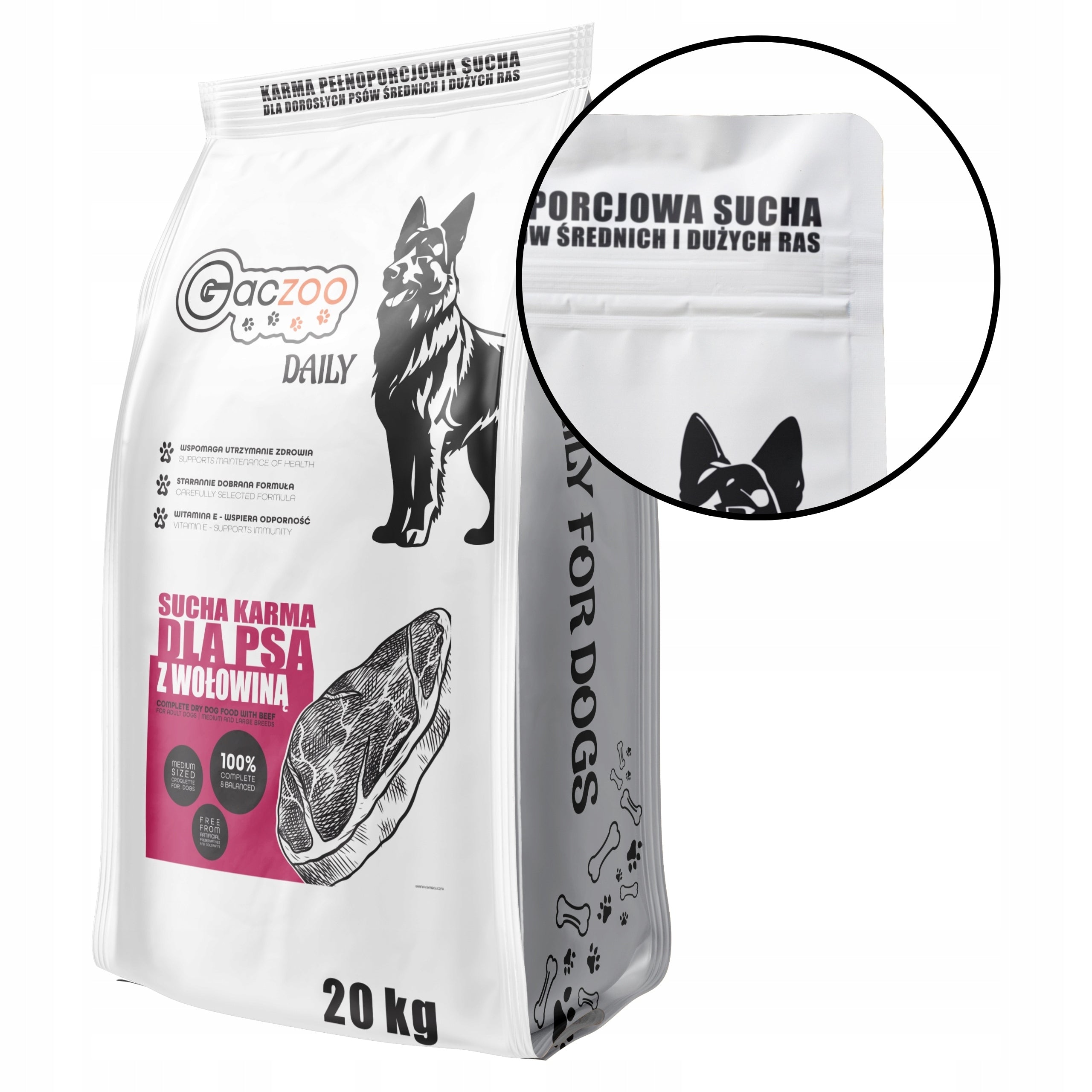 Dry Dog Food with Beef Gaczoo Daily 20 kg Adult Dog with Vitamins Packaging status original