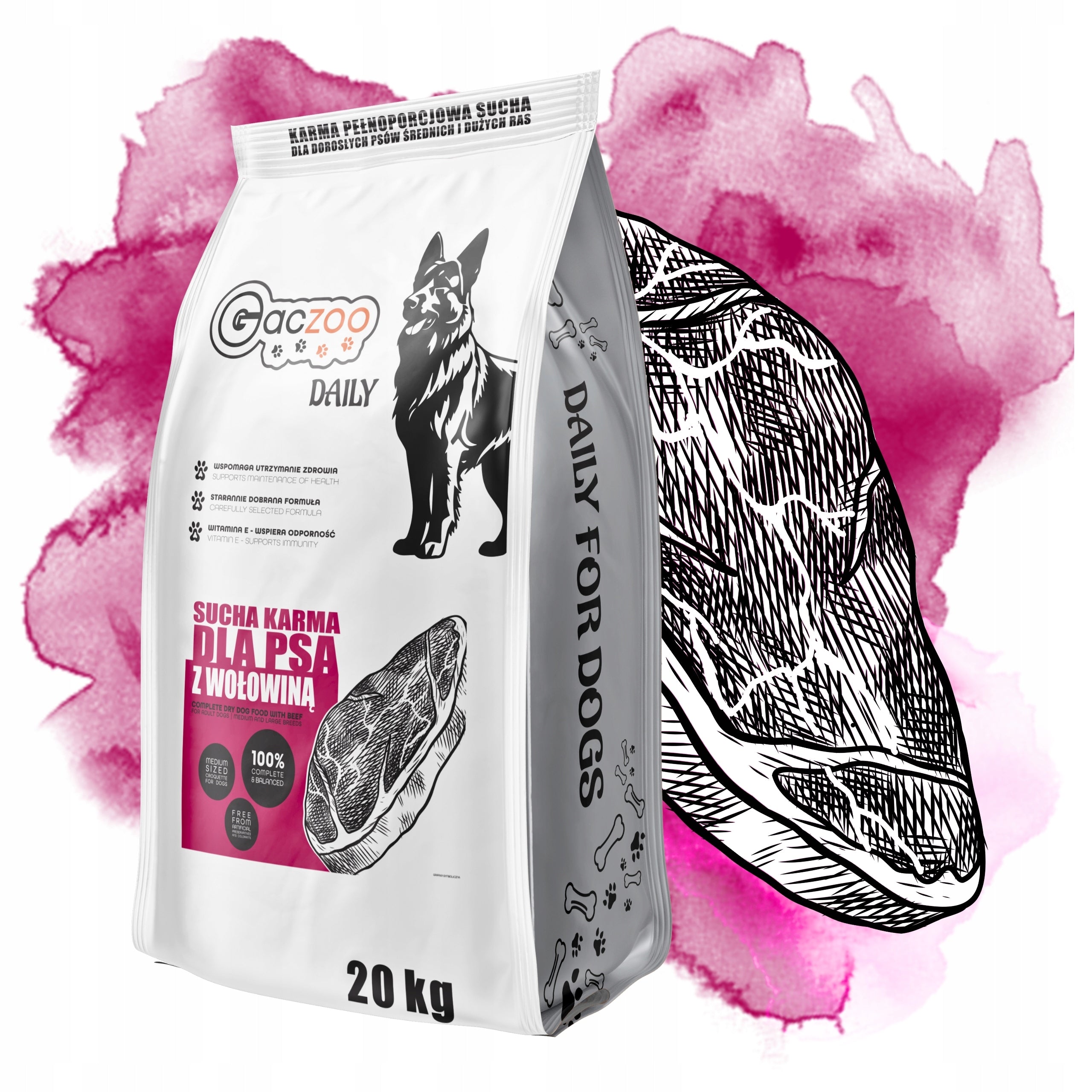 Dry Dog Food with Beef Gaczoo Daily 20 kg Adult Dog with Vitamins