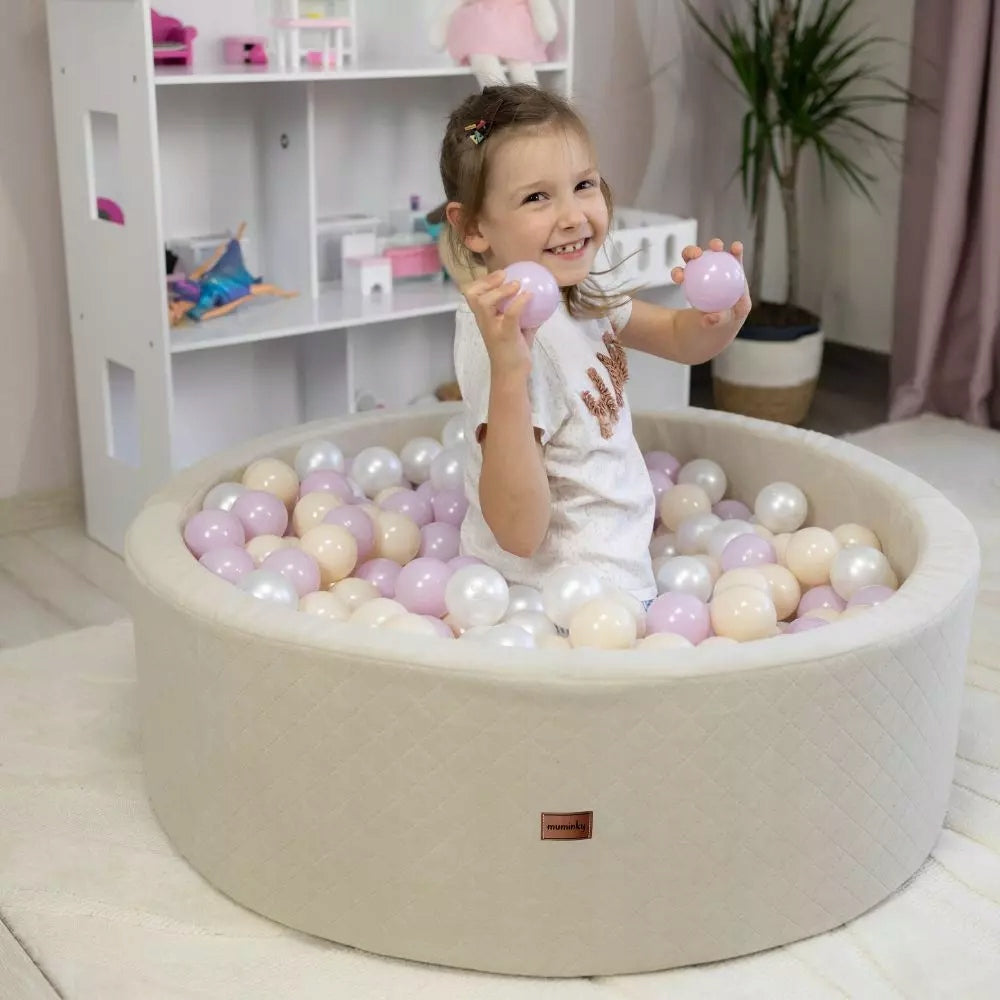 Dry Pool + 200 Balls 90x30cm For Children Light Beige Velvet Polish Sewing Brand Muminky