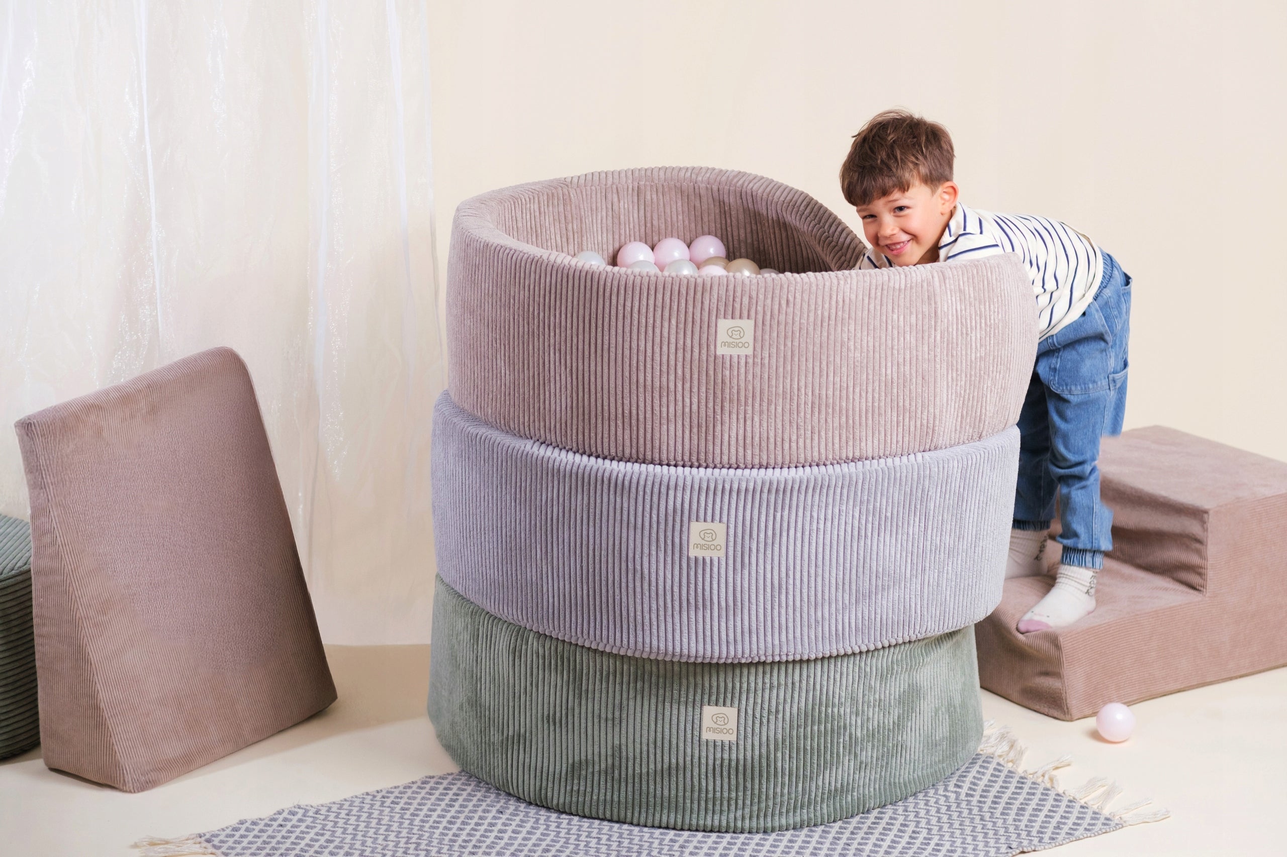 Dry Pool without Balls 90x30 for Children Green Corduroy Round MISIOO Manufacturer code Basenik mały Dla Niemowląt