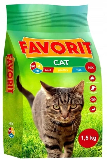 Dry cat food Favorit mix of flavours 1,5 kg