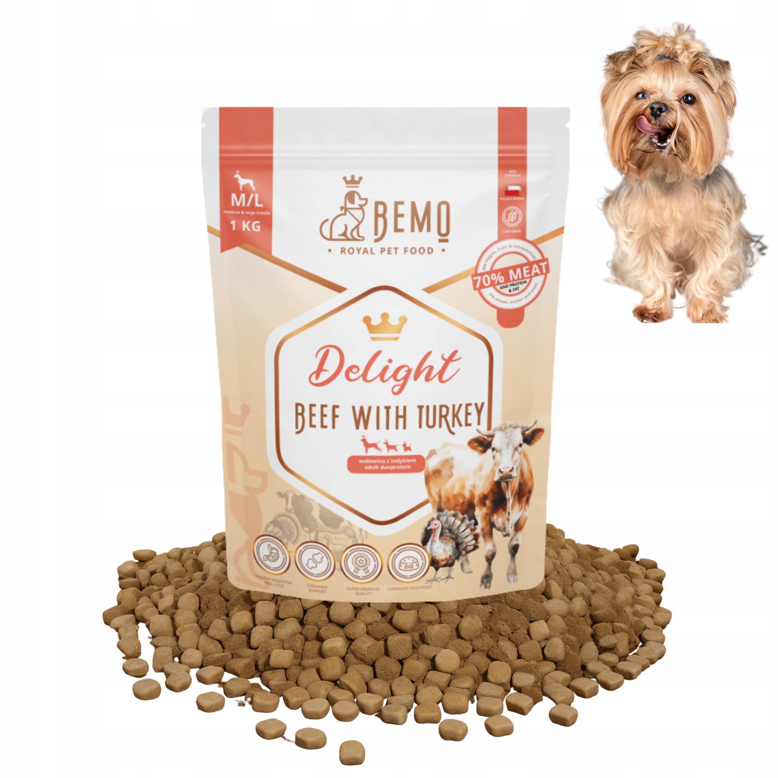 Dry dog food BEMO DELIGHT S/M 1 kg with beef turkey large dogs EAN (GTIN) 5908261554094