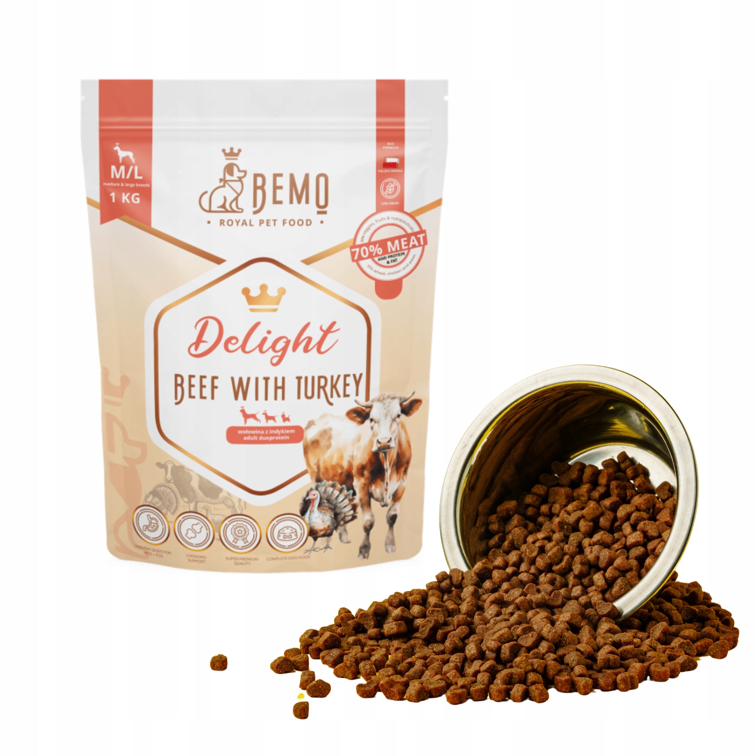 Dry dog food BEMO DELIGHT S/M 1 kg with beef turkey large dogs