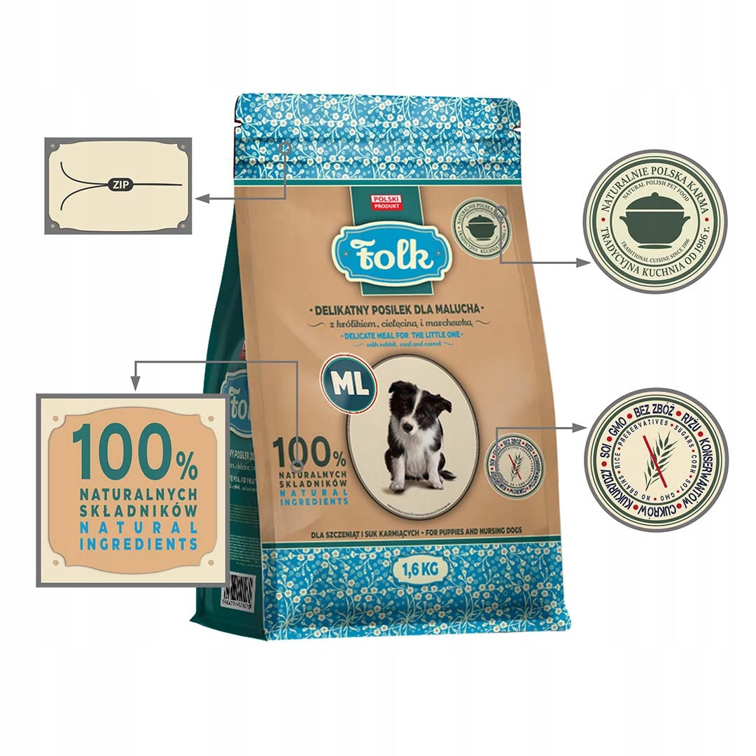 Dry dog food FOLK Junior ML rabbit 1,6 kg Manufacturer code T3560606MLF