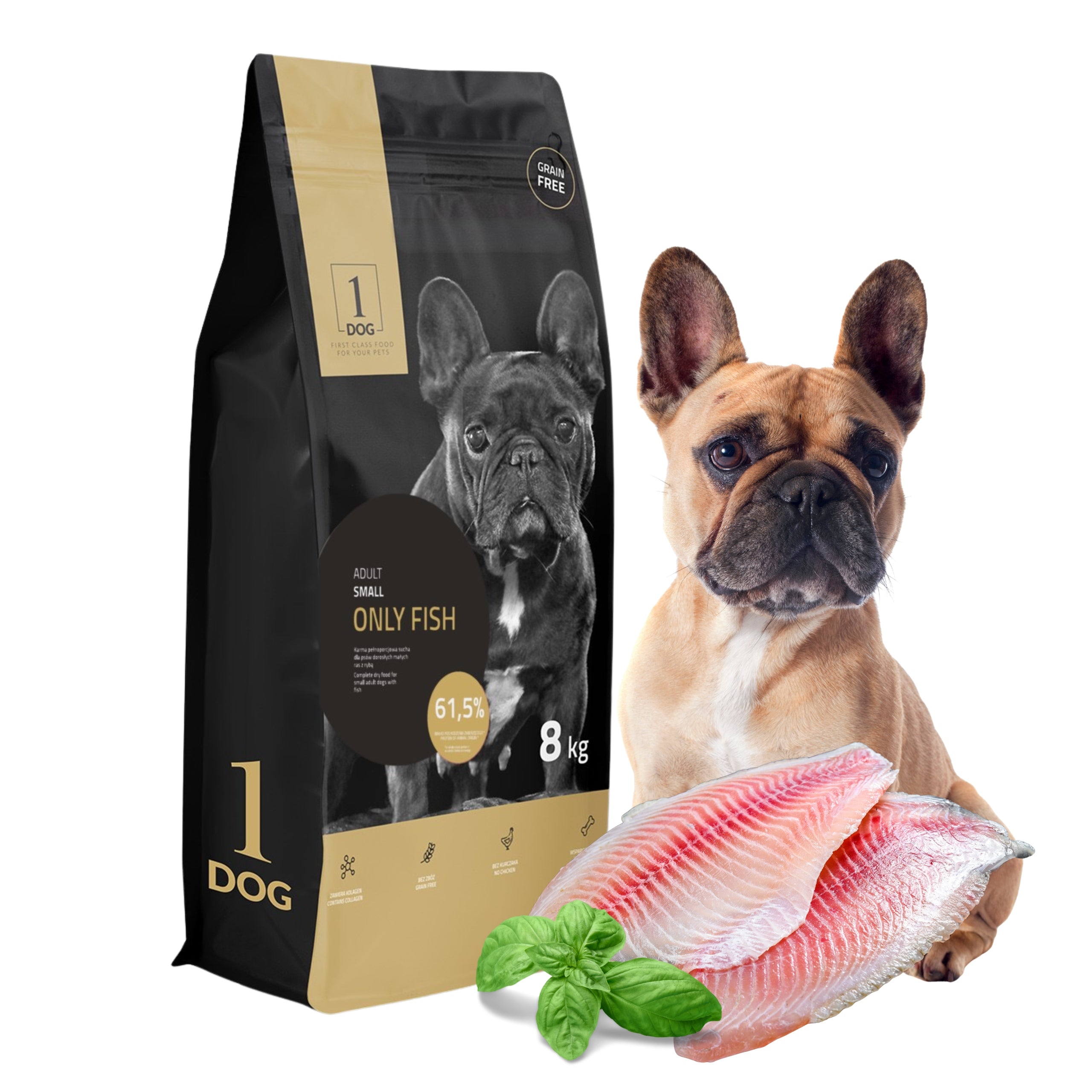 Dry dog food with fish for small breeds 8kg 1DOG monoprotein