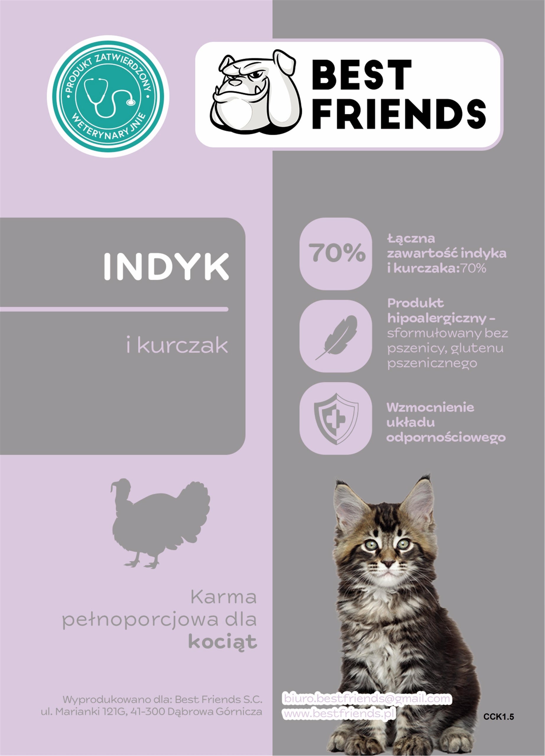 Dry food for kittens, Ragdoll, Maine Coon, Norwegian, Turkey and Chicken 70% Packaging status original
