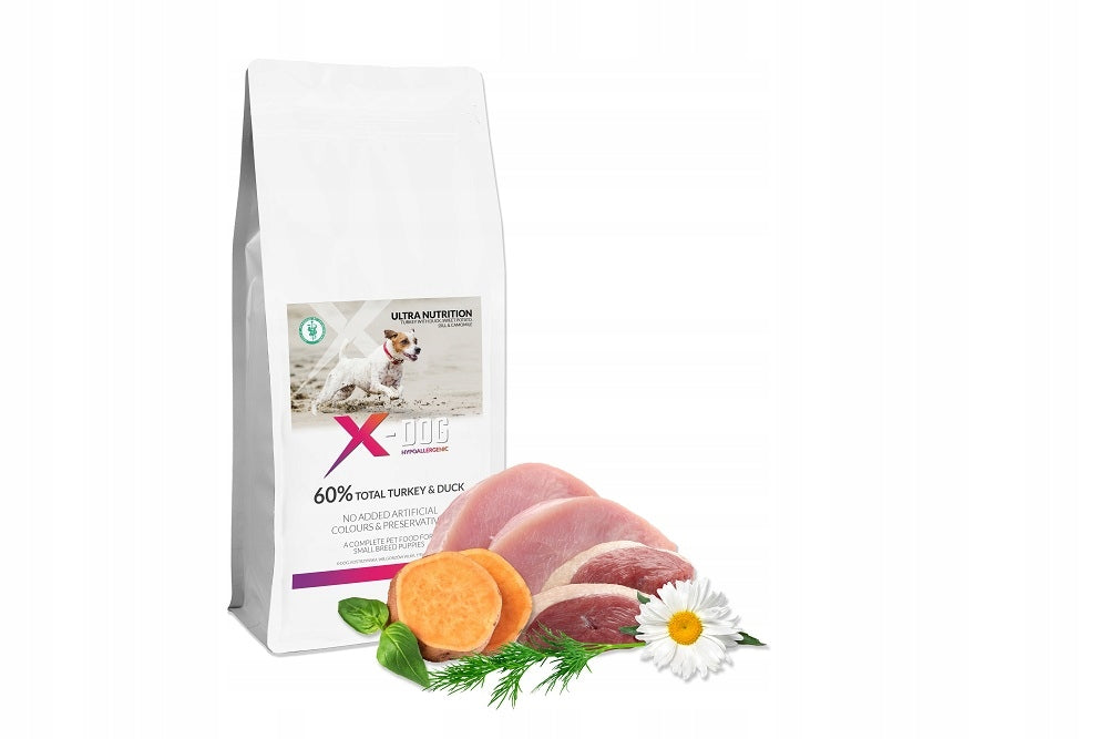 Dry food for puppies turkey duck sweet potatoes small breeds 2kg X-DOG