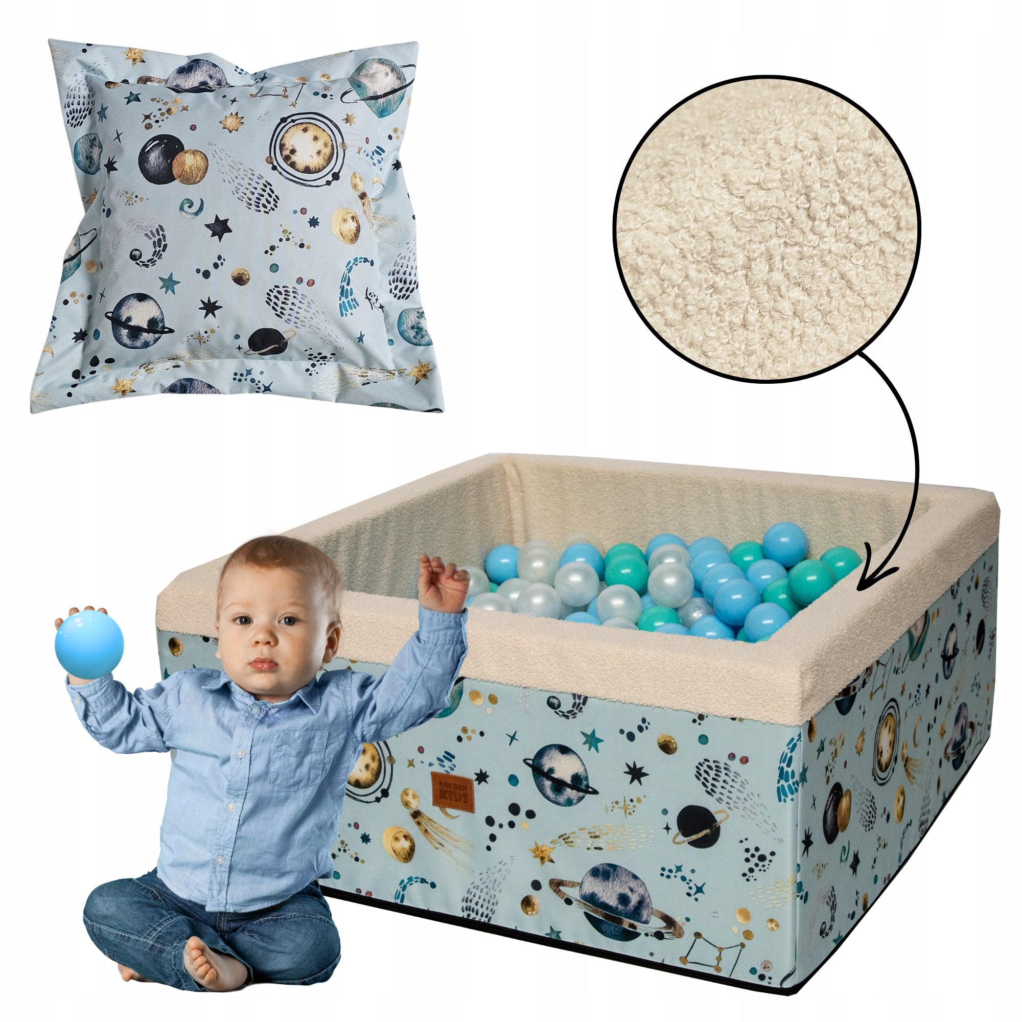 Dry pool for children KOSMOS BUKLE square toys without balls 90x90x40 + pillow