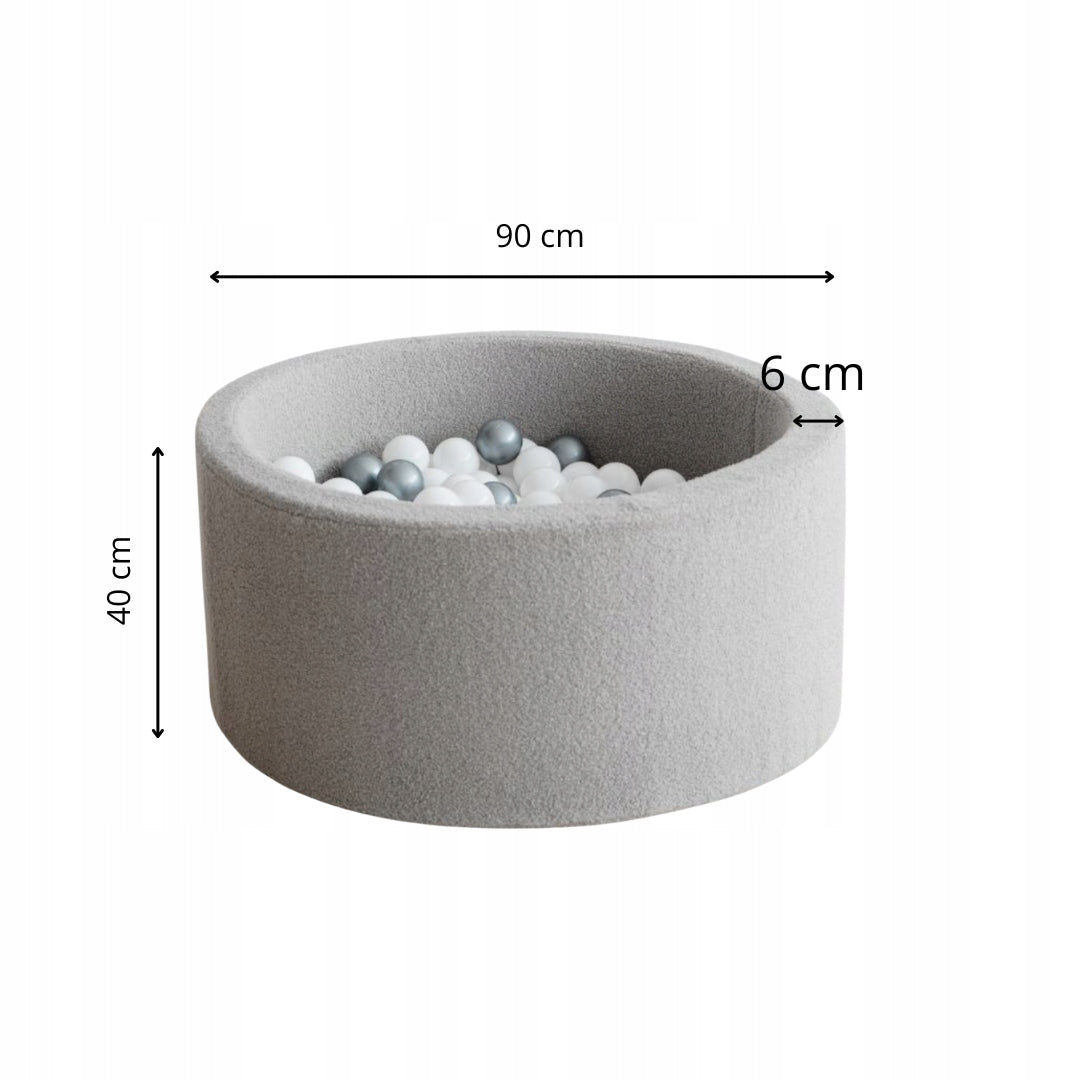 Dry pool with balls 40x90 Boucle grey + 200 balls- ANY MIX Material foam plastic fabric