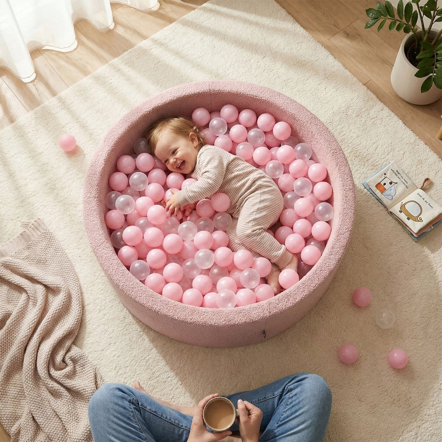 Dry pool with balls TEDDY boucle 200 balls FOR KIDS pink Product width 90 cm