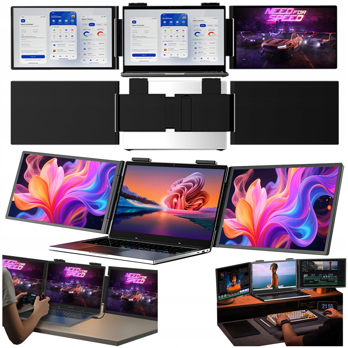 Dual Folding Travel Monitor 2x 14" FOR LAPTOP FHD IPS ZEUSLAP ZB14