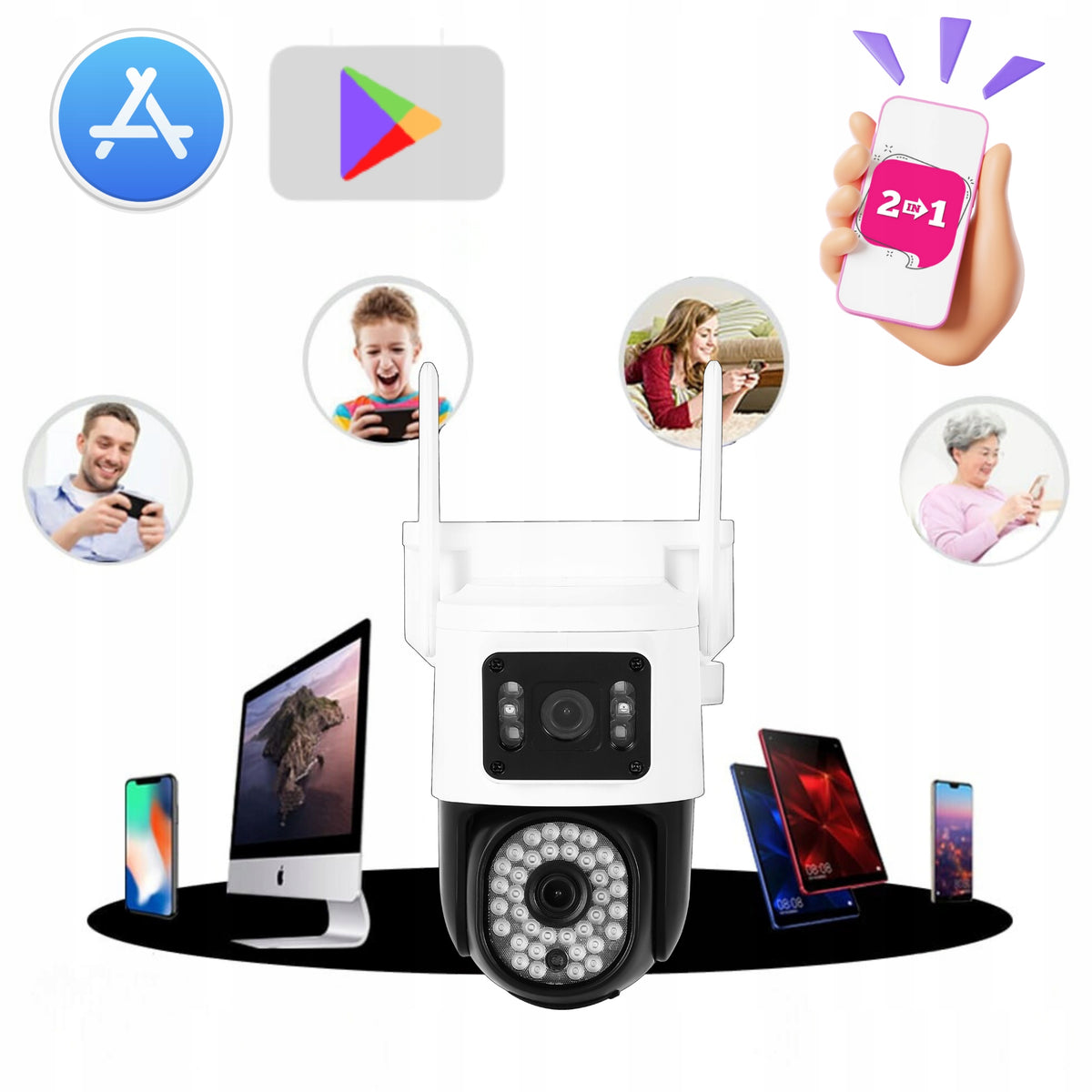 Dual IP Wifi Camera OUTDOOR 8MPx ULTRA HD ZOOM DETECTION + 5m CABLE Packaging status original