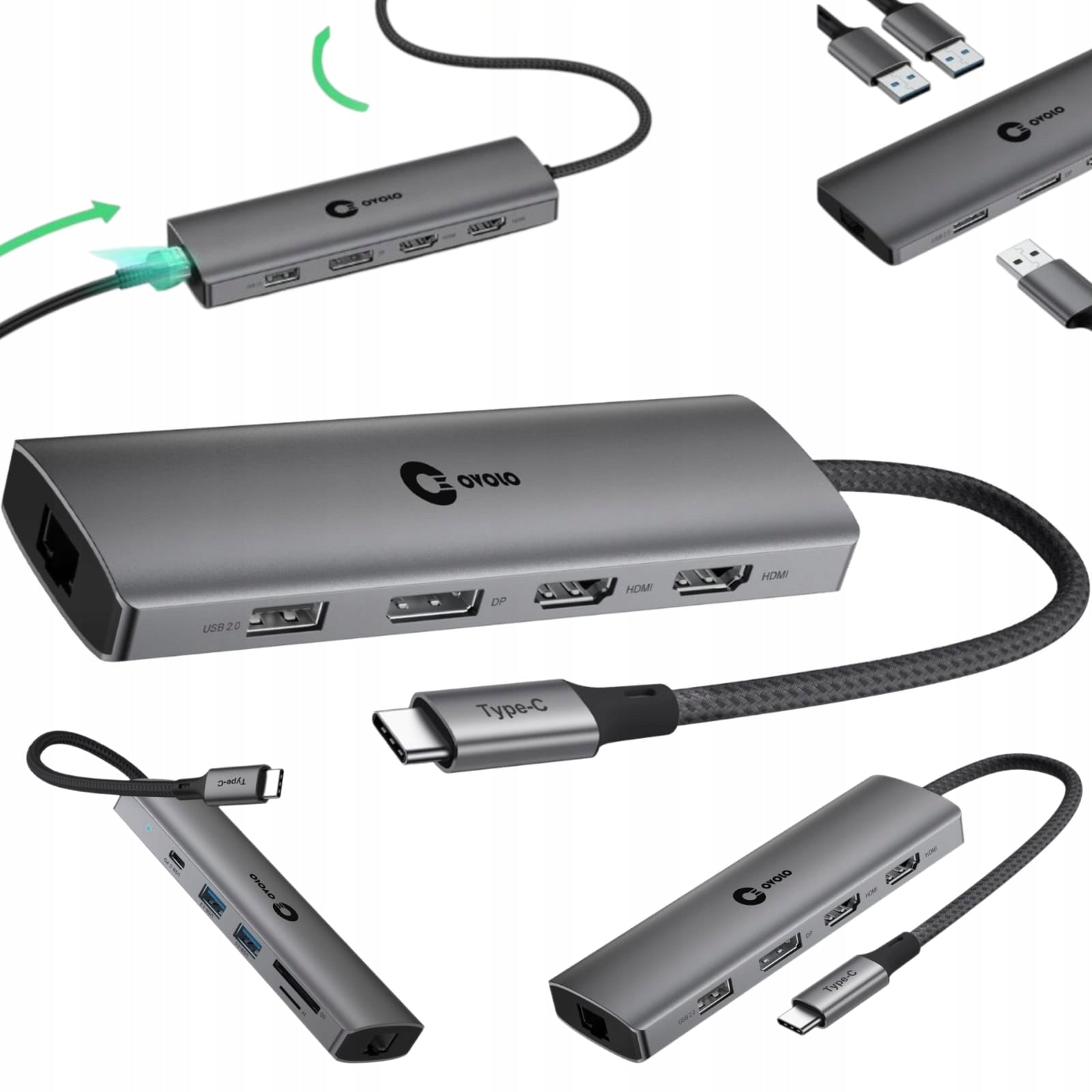Dual Monitor USB-C to Ultrabook 2xHDMI 4K SD PD 100W RJ45 Adapter 8in1