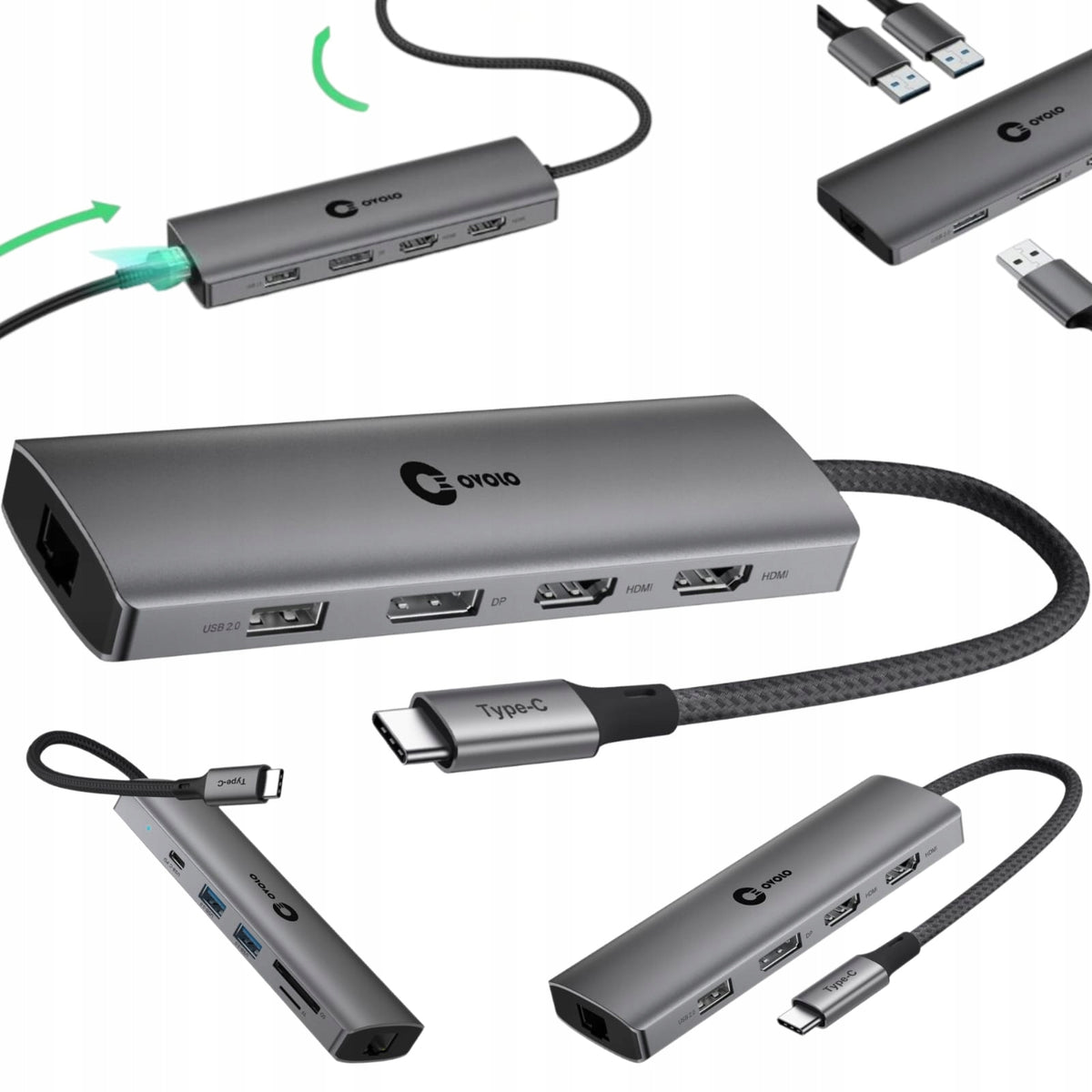 Dual Monitor USB-C to Ultrabook 2xHDMI 4K SD PD 100W RJ45 Adapter 8in1