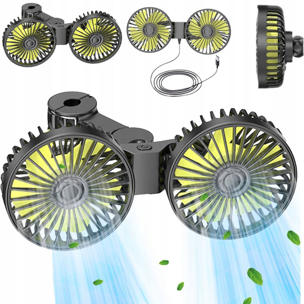 Dual USB Fan For Rear Car Headrests Strong Wind