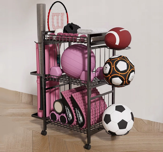 Dumbbell Stand Sports Equipment Organizer 3-Tier with Wheels Model Organizer na sprzęt sportowy