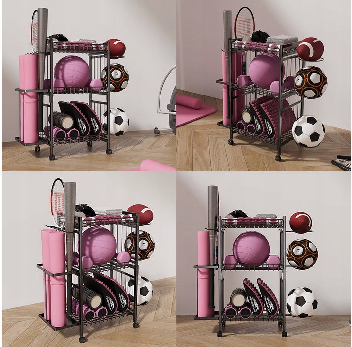 Dumbbell Stand Sports Equipment Organizer 3-Tier with Wheels Type one piece