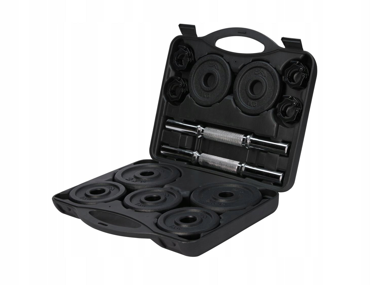 Dumbbell set, 18 elements CRIVIT with cast iron core, knurled handles Model 20kg zestaw