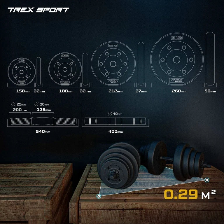 Dumbbells adjustable bitumen barbell 40kg dumbbell set 2x20kg Trex Sport Brand Trex Sport