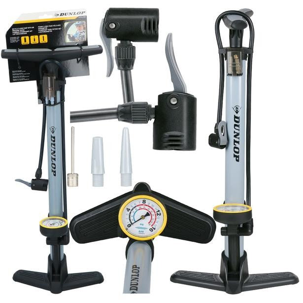 Dunlop bicycle pump with pressure gauge grey