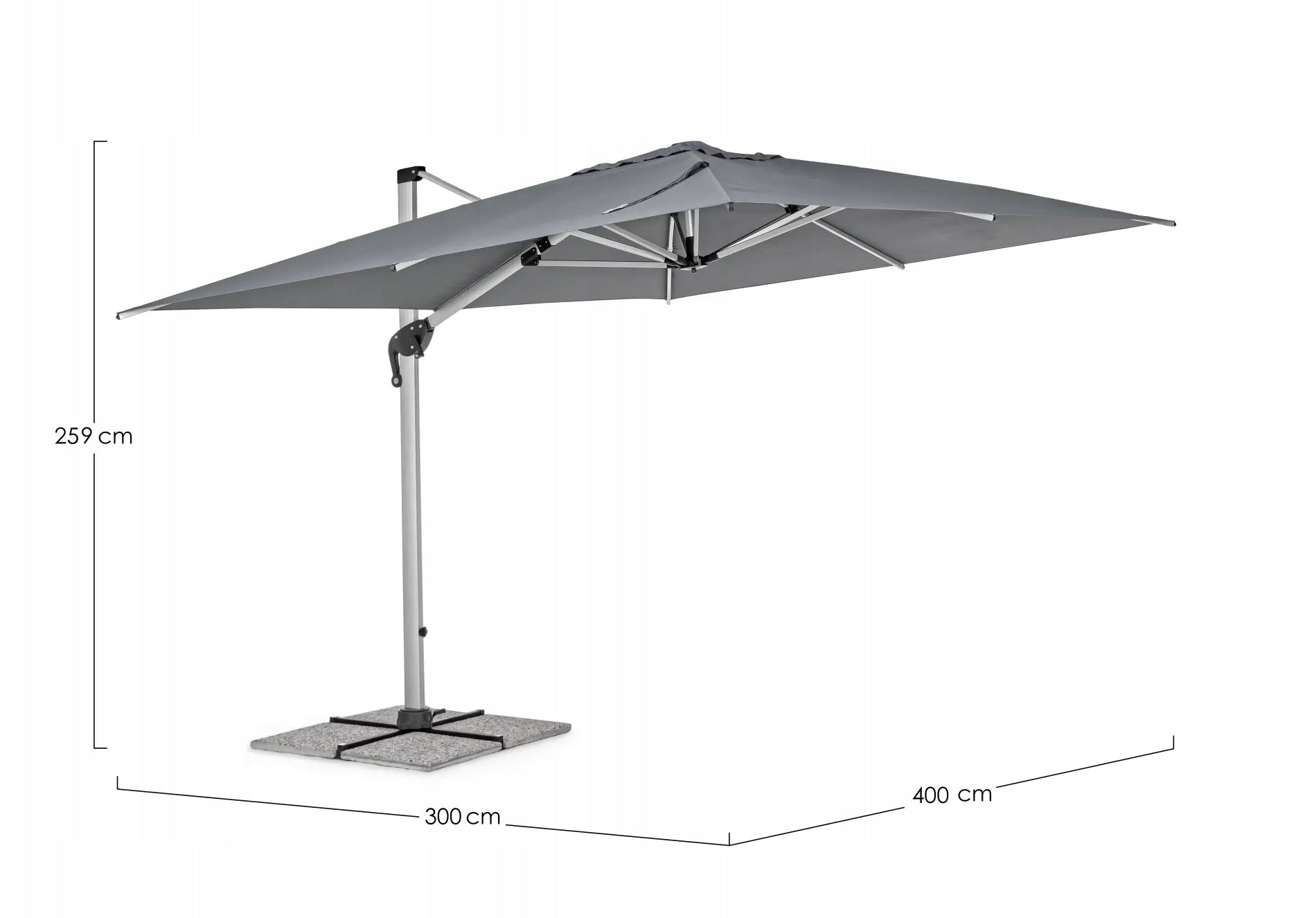 Durable Rectangular Garden Umbrella Bolzano Ibis 300x400 Grey Homms Diameter/width 400 cm