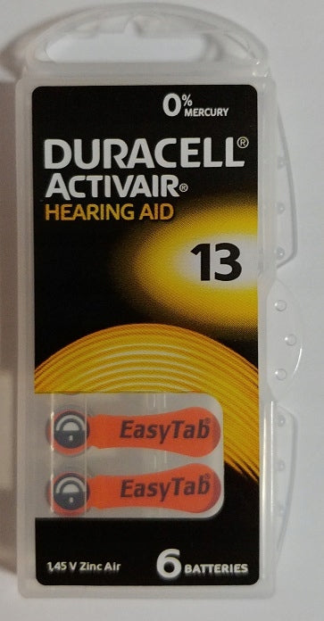Duracell 13 Hearing Aid Batteries 6 Pieces Orange