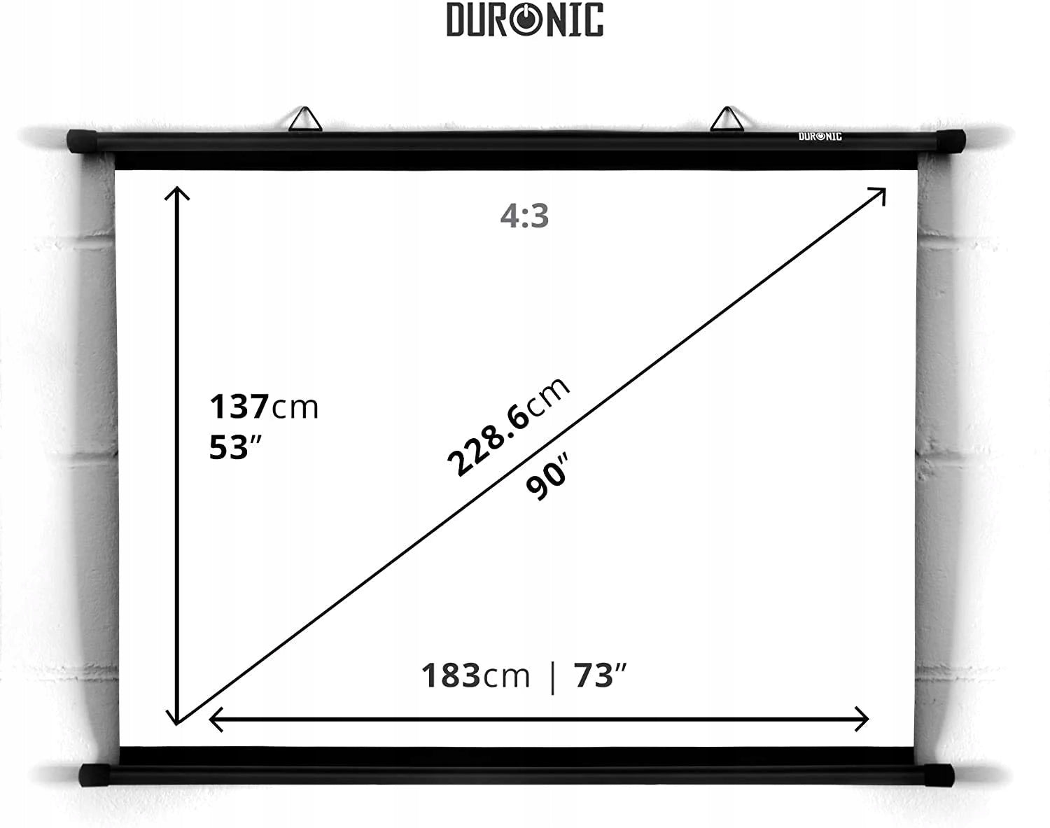 Duronic BPS90 4:3 Projection screen 90 inch projector background 183 x 137cm Packaging status original