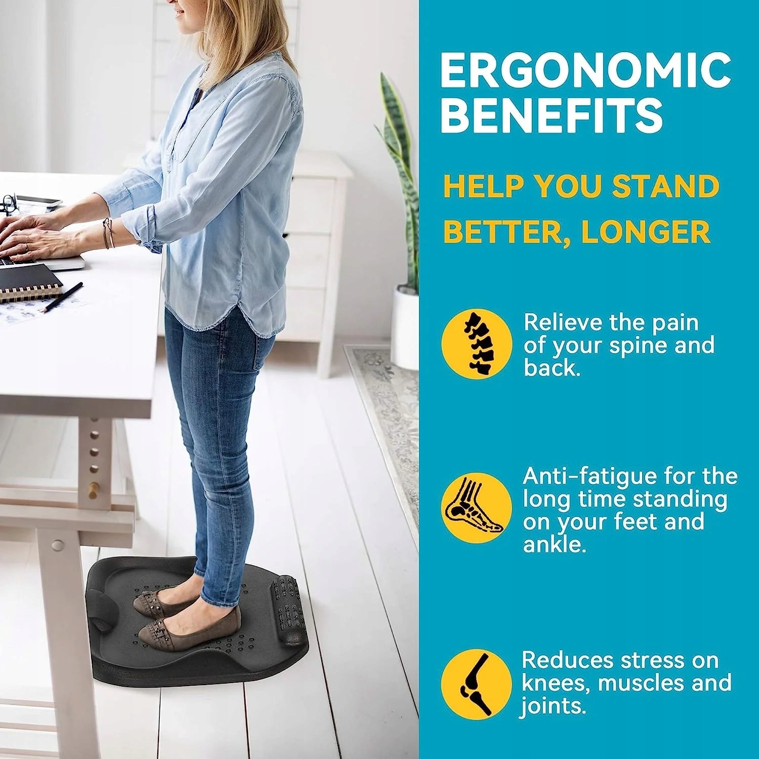Duronic FT01 Anti-Fatigue Mat Footrest Floor Mat with Massage Points Product height 56 cm