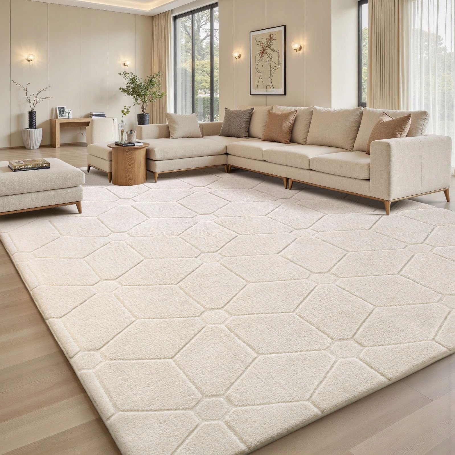 Dywan żakardowy ecru 160x230 cm miękki do salonu w stylu loft
