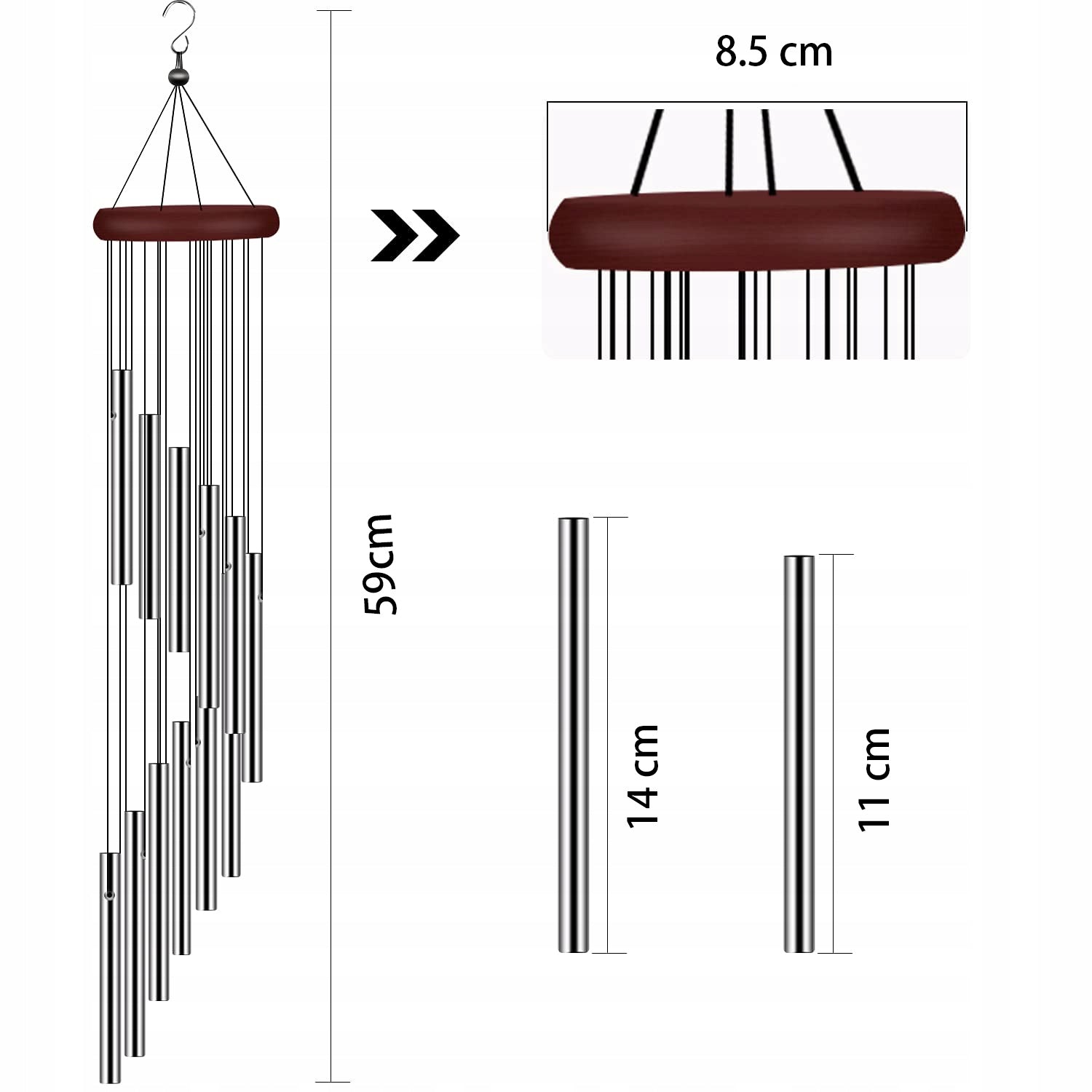 Dzwonki wietrzne 59cm chimes metalowe dzwonki wietrzne 12 rurek na zewnątrz Series dzwonek wietrzny srebrny