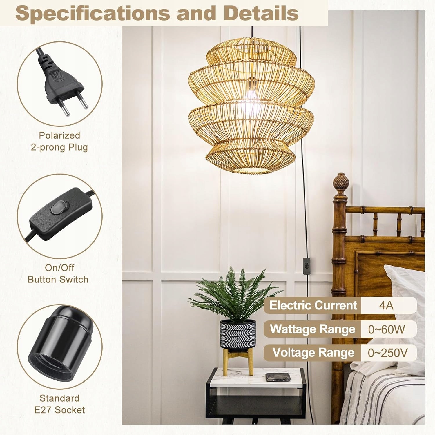 E27 FIXTURE WITH SWITCH 2M NETWORK CABLE FOR CEILING AND HANGING LAMPS Packaging status original