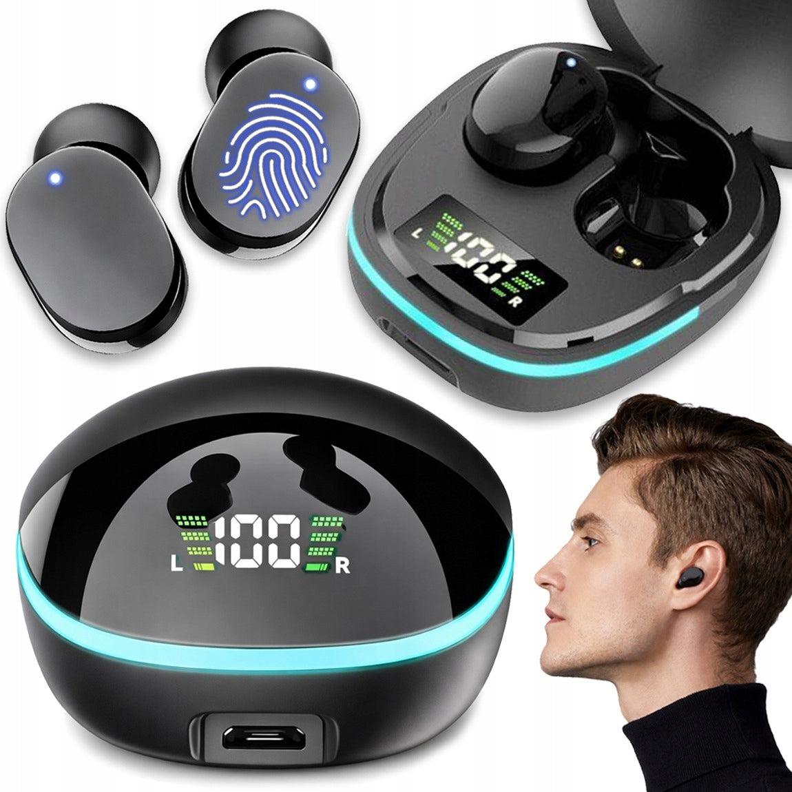 EARBUDS WIRELESS BLUETOOTH IN-EAR POWERBANK BLACK 5.1