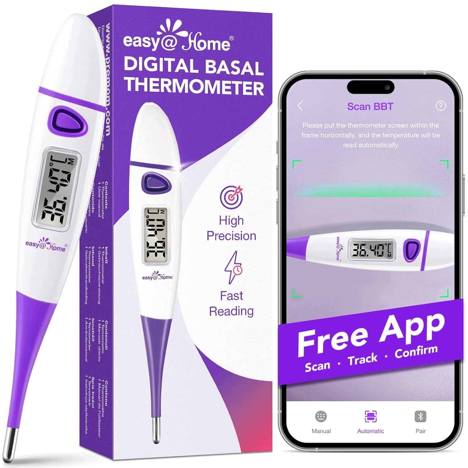 EASY@HOME BASIC + OVULATION THERMOMETER, ACCURATE ±0,05°C BASIC PURPLE VERSION