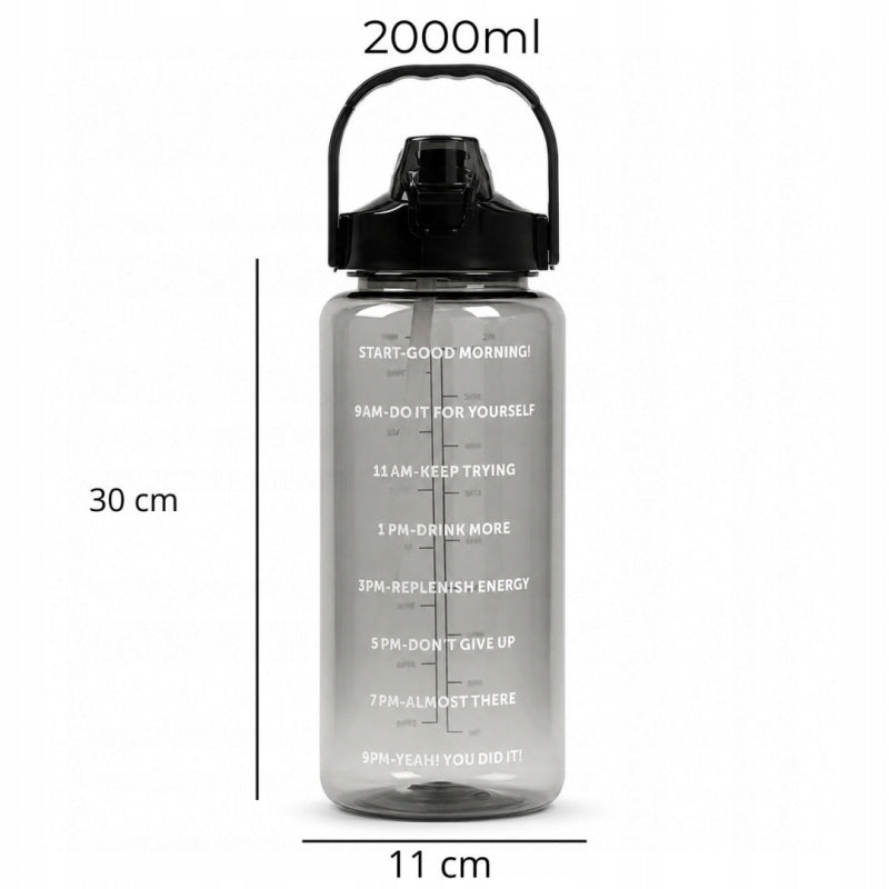 ECARLA water bottle sports water bottle with measuring cup large 2L Black BD62 Volume 2000 ml