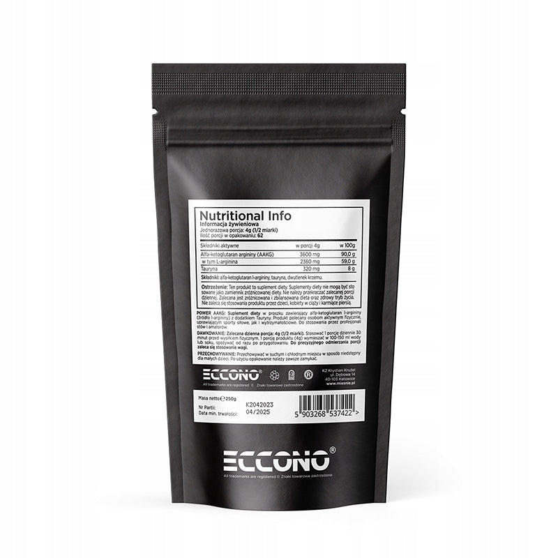 ECCONO POWER AAKG 250G ARGININE TAURINE PUMP STRENGTH Packaging status original