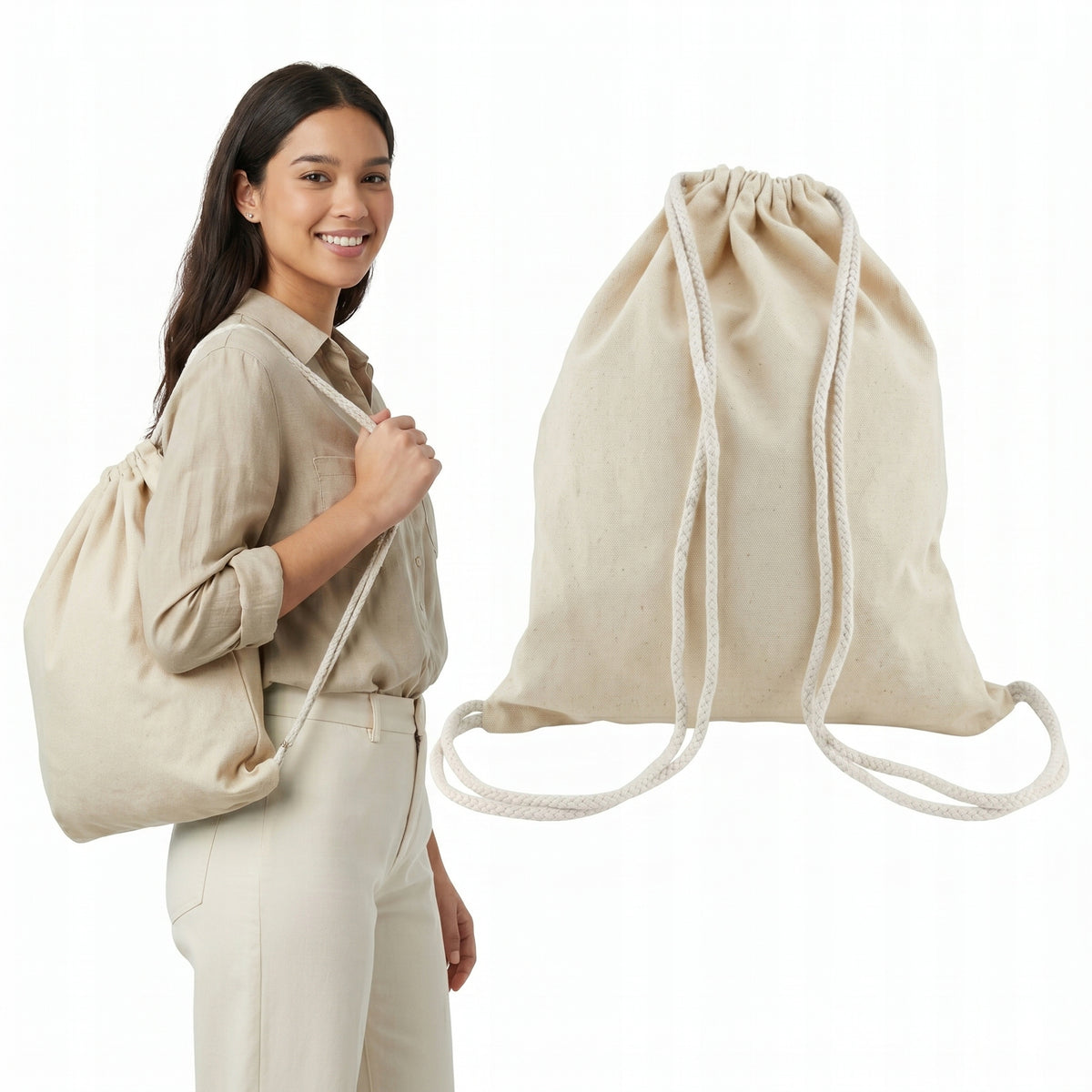 ECO BACKPACK COTTON BAG backpack on strings drawstring bag NATURAL