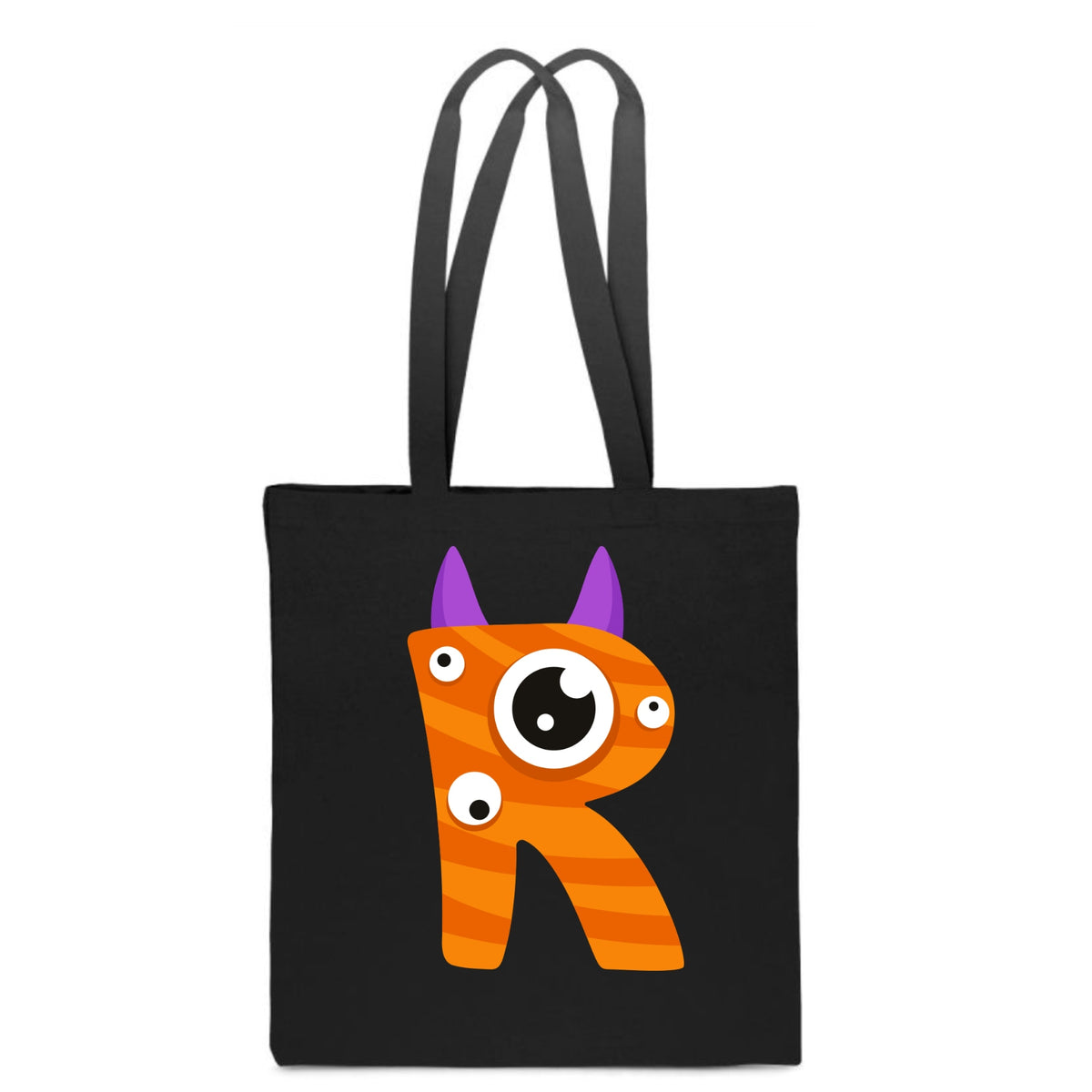 ECO BAG Black children's cotton with LETTER R baby name monster TT_513