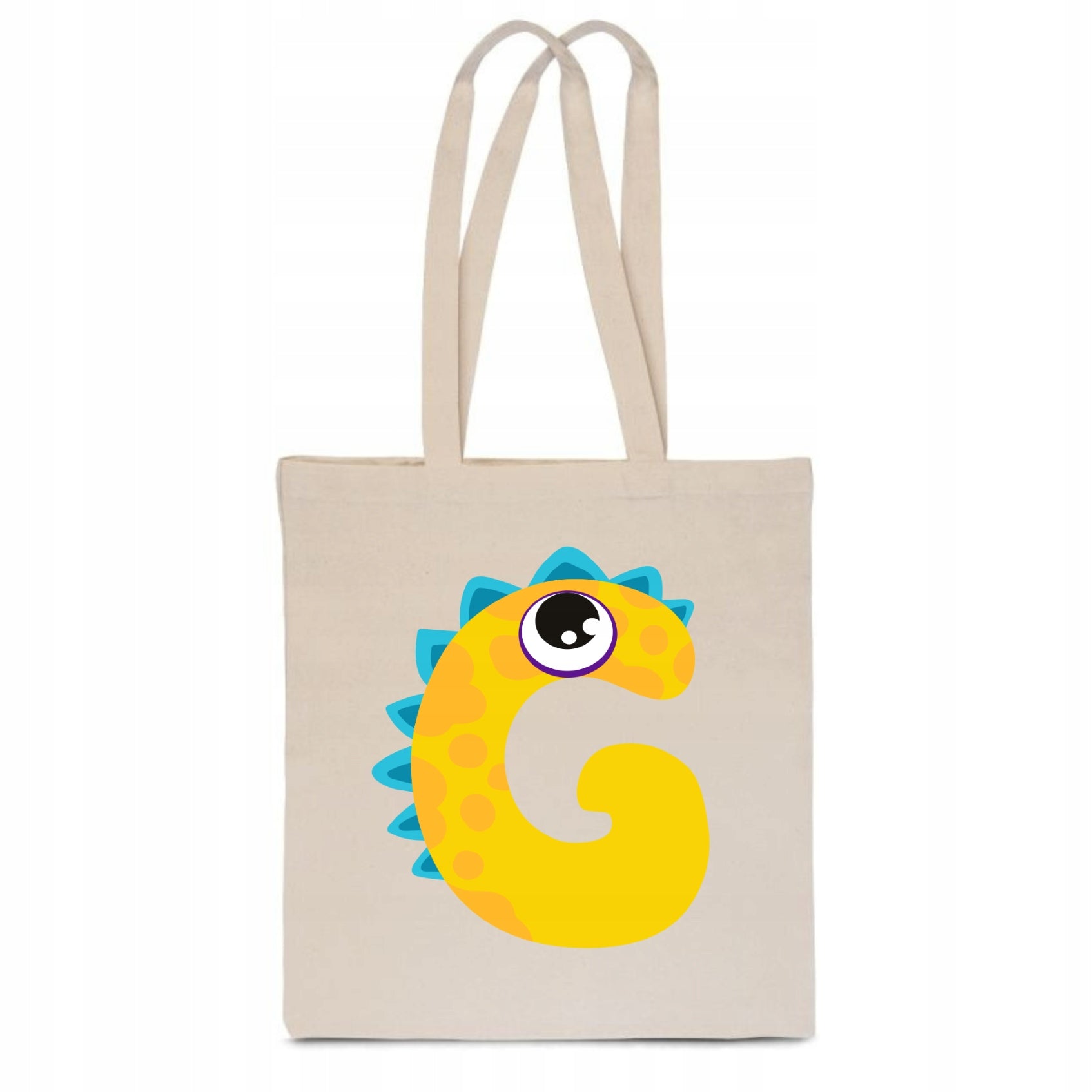ECO BAG Cotton beige children's with LETTER G baby name monster TT_475