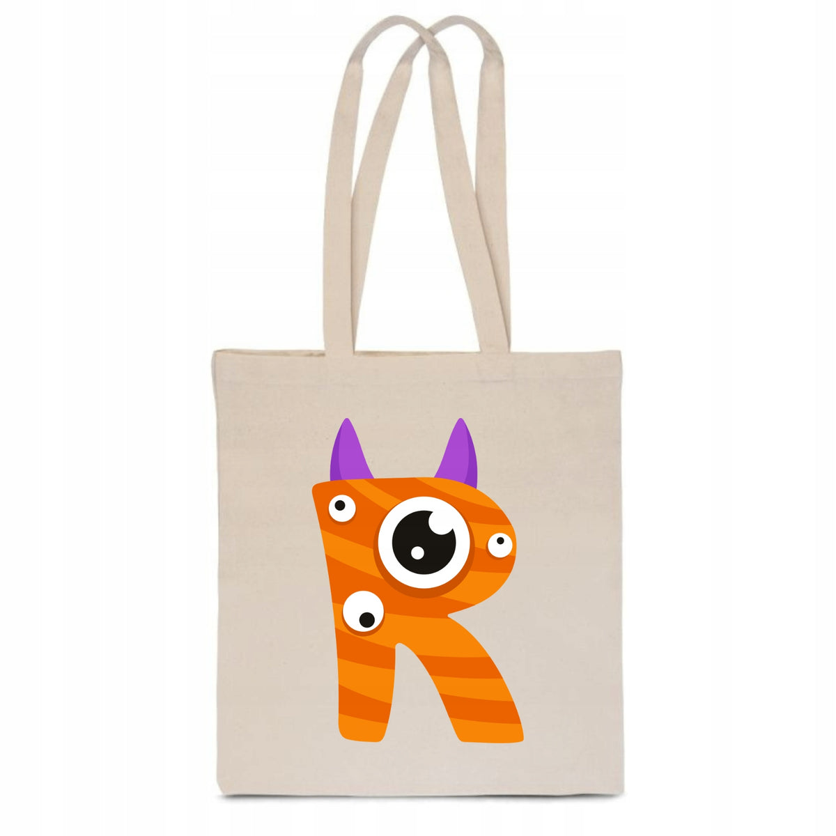 ECO BAG Cotton beige children's with LETTER R baby name monster TT_486